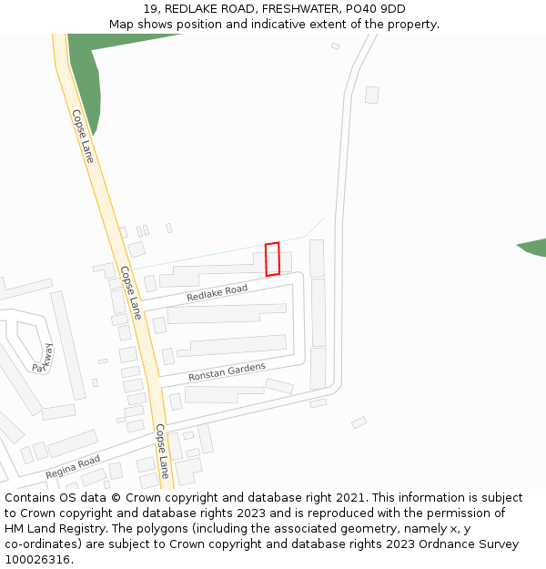 19, REDLAKE ROAD, FRESHWATER, PO40 9DD: Location map and indicative extent of plot