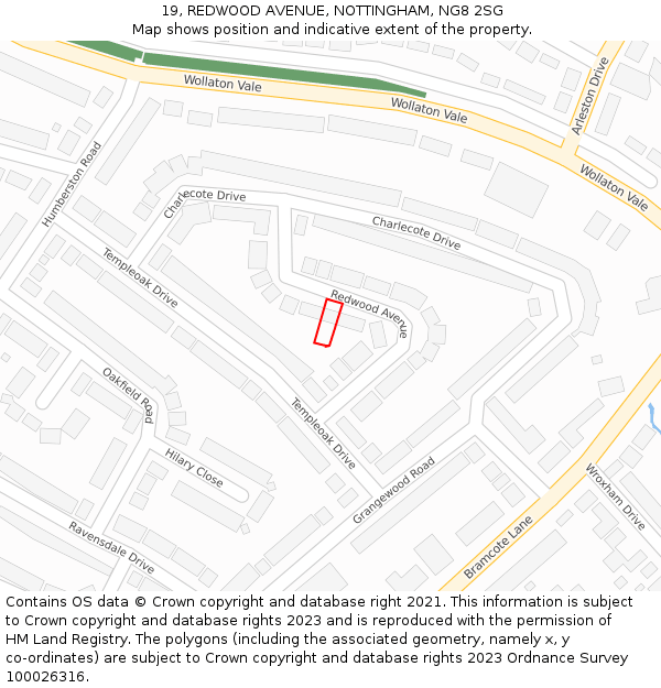 19, REDWOOD AVENUE, NOTTINGHAM, NG8 2SG: Location map and indicative extent of plot