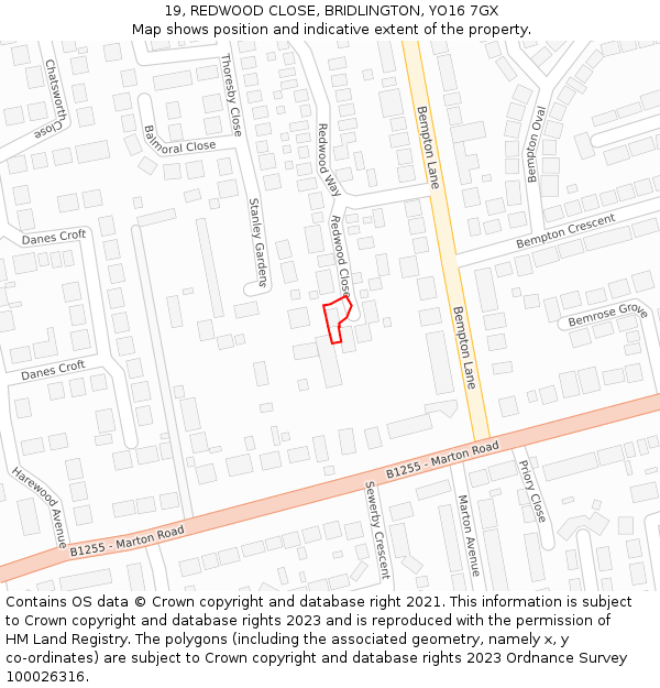 19, REDWOOD CLOSE, BRIDLINGTON, YO16 7GX: Location map and indicative extent of plot