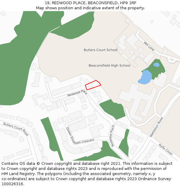 19, REDWOOD PLACE, BEACONSFIELD, HP9 1RP: Location map and indicative extent of plot