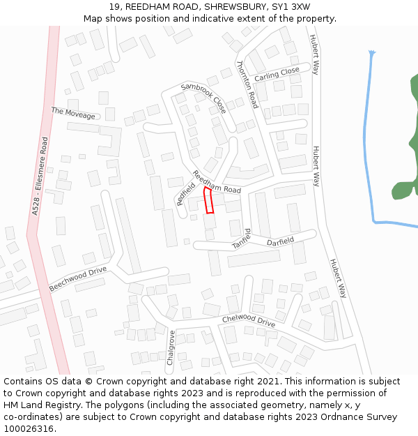 19, REEDHAM ROAD, SHREWSBURY, SY1 3XW: Location map and indicative extent of plot