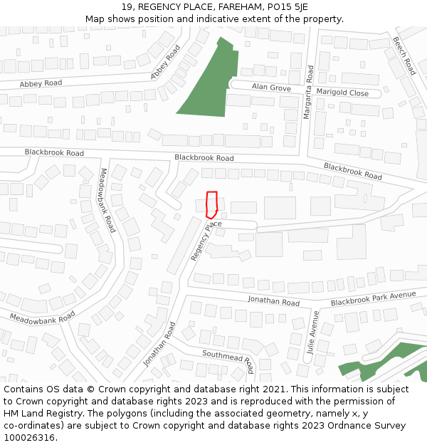 19, REGENCY PLACE, FAREHAM, PO15 5JE: Location map and indicative extent of plot