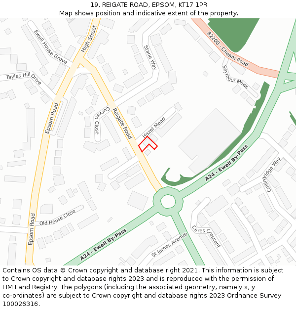 19, REIGATE ROAD, EPSOM, KT17 1PR: Location map and indicative extent of plot