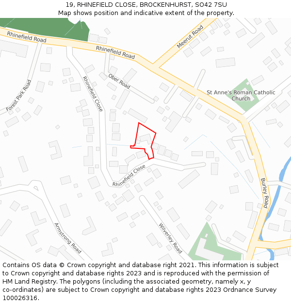 19, RHINEFIELD CLOSE, BROCKENHURST, SO42 7SU: Location map and indicative extent of plot