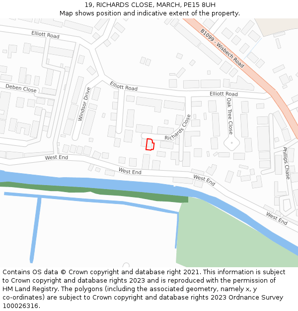 19, RICHARDS CLOSE, MARCH, PE15 8UH: Location map and indicative extent of plot