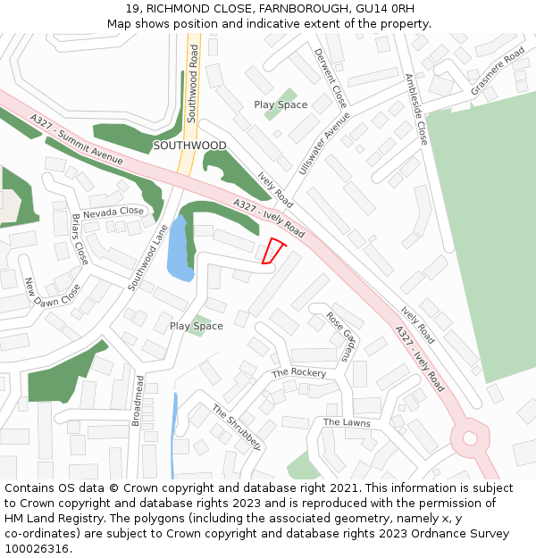 19, RICHMOND CLOSE, FARNBOROUGH, GU14 0RH: Location map and indicative extent of plot