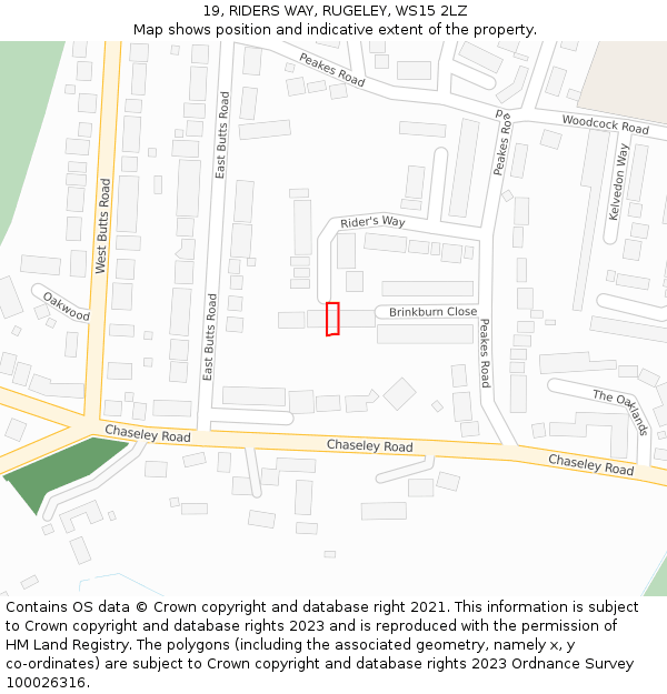 19, RIDERS WAY, RUGELEY, WS15 2LZ: Location map and indicative extent of plot