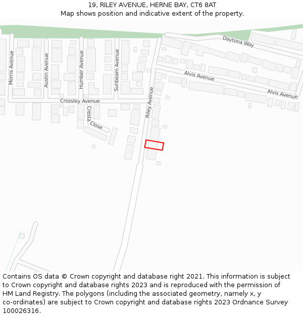 19, RILEY AVENUE, HERNE BAY, CT6 8AT: Location map and indicative extent of plot