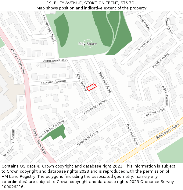 19, RILEY AVENUE, STOKE-ON-TRENT, ST6 7DU: Location map and indicative extent of plot