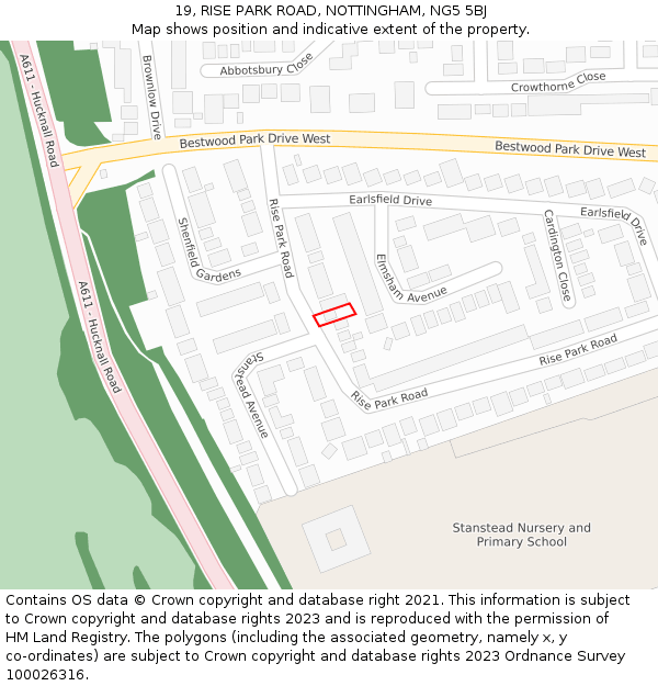 19, RISE PARK ROAD, NOTTINGHAM, NG5 5BJ: Location map and indicative extent of plot