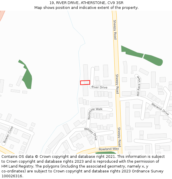 19, RIVER DRIVE, ATHERSTONE, CV9 3SR: Location map and indicative extent of plot