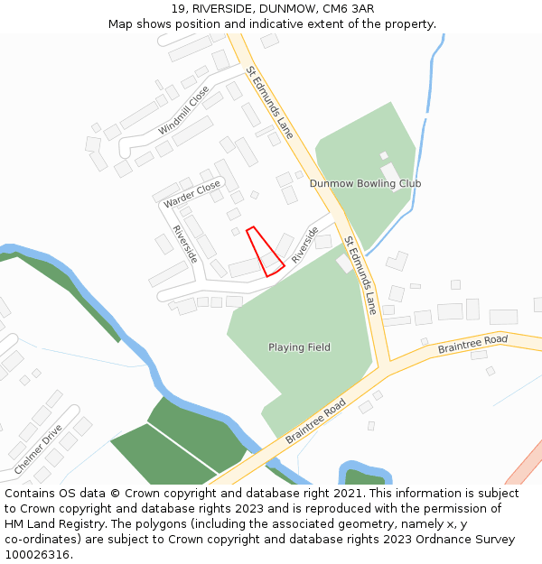 19, RIVERSIDE, DUNMOW, CM6 3AR: Location map and indicative extent of plot