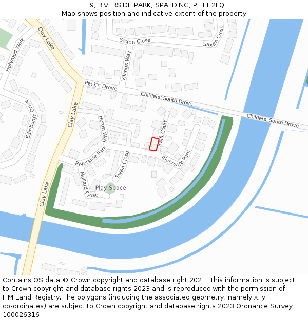 19, RIVERSIDE PARK, SPALDING, PE11 2FQ: Location map and indicative extent of plot