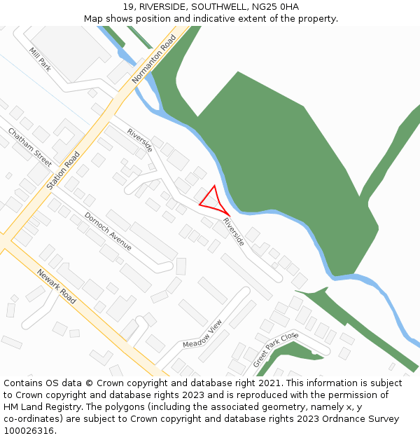 19, RIVERSIDE, SOUTHWELL, NG25 0HA: Location map and indicative extent of plot