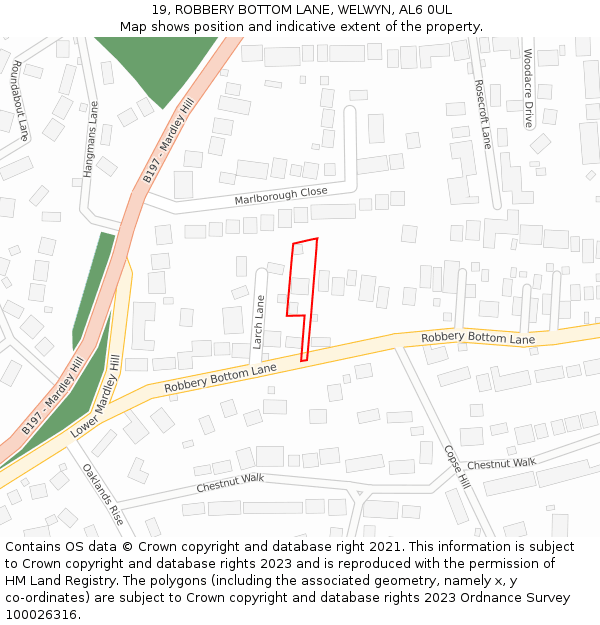 19, ROBBERY BOTTOM LANE, WELWYN, AL6 0UL: Location map and indicative extent of plot