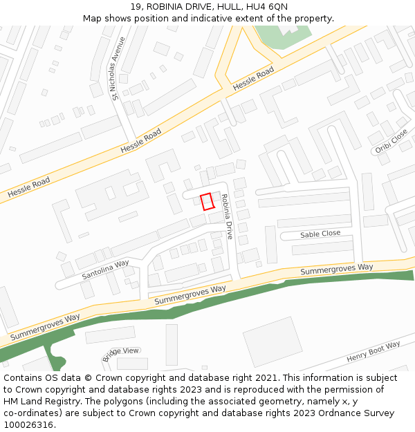 19, ROBINIA DRIVE, HULL, HU4 6QN: Location map and indicative extent of plot