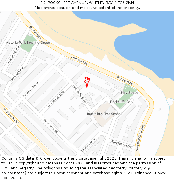 19, ROCKCLIFFE AVENUE, WHITLEY BAY, NE26 2NN: Location map and indicative extent of plot