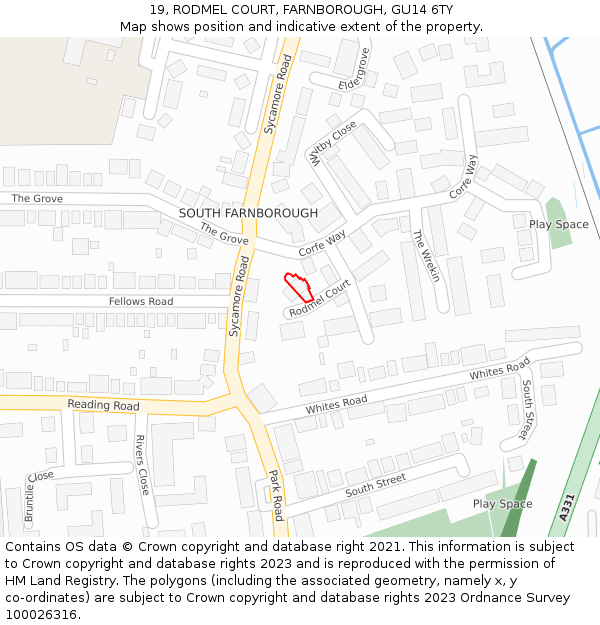 19, RODMEL COURT, FARNBOROUGH, GU14 6TY: Location map and indicative extent of plot