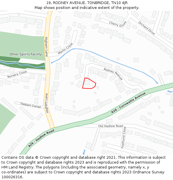 19, RODNEY AVENUE, TONBRIDGE, TN10 4JR: Location map and indicative extent of plot