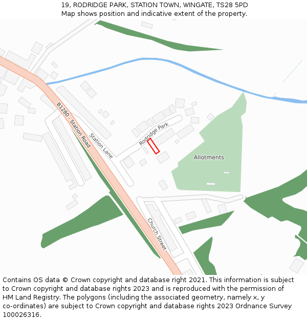 19, RODRIDGE PARK, STATION TOWN, WINGATE, TS28 5PD: Location map and indicative extent of plot