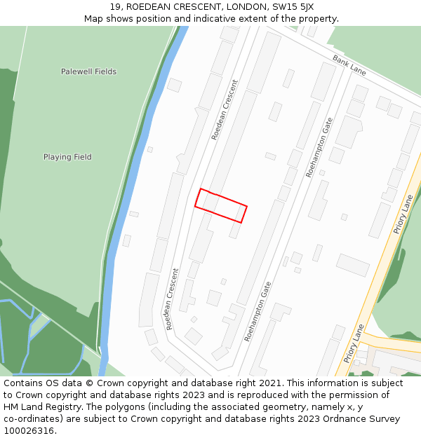 19, ROEDEAN CRESCENT, LONDON, SW15 5JX: Location map and indicative extent of plot