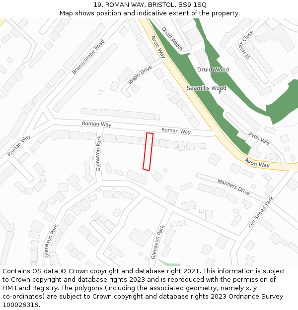 19, ROMAN WAY, BRISTOL, BS9 1SQ: Location map and indicative extent of plot