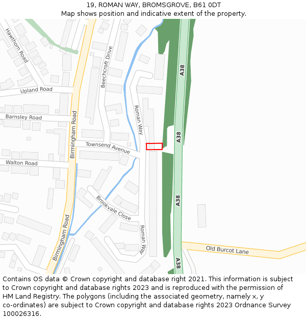 19, ROMAN WAY, BROMSGROVE, B61 0DT: Location map and indicative extent of plot