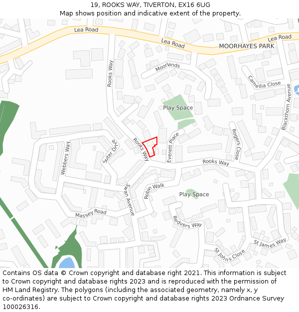 19, ROOKS WAY, TIVERTON, EX16 6UG: Location map and indicative extent of plot