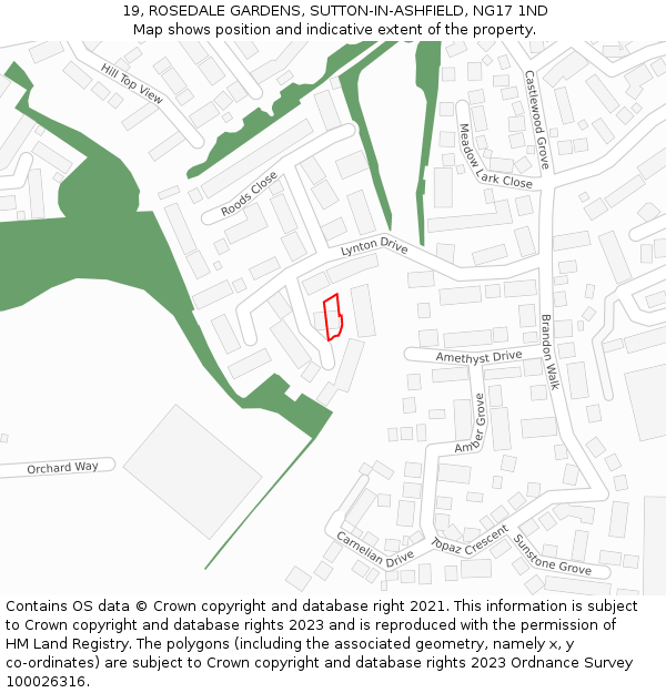 19, ROSEDALE GARDENS, SUTTON-IN-ASHFIELD, NG17 1ND: Location map and indicative extent of plot