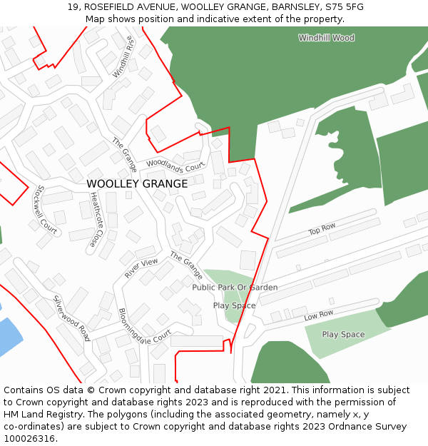 19, ROSEFIELD AVENUE, WOOLLEY GRANGE, BARNSLEY, S75 5FG: Location map and indicative extent of plot