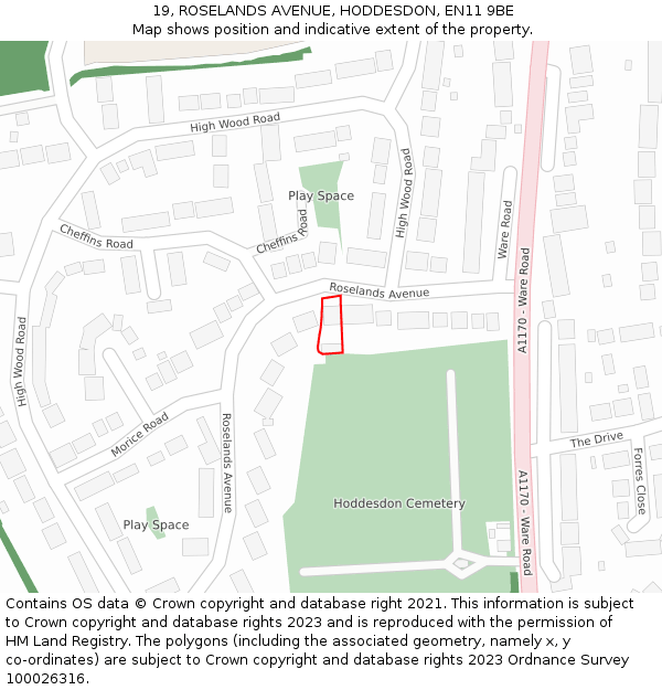 19, ROSELANDS AVENUE, HODDESDON, EN11 9BE: Location map and indicative extent of plot