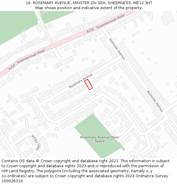 19, ROSEMARY AVENUE, MINSTER ON SEA, SHEERNESS, ME12 3HT: Location map and indicative extent of plot