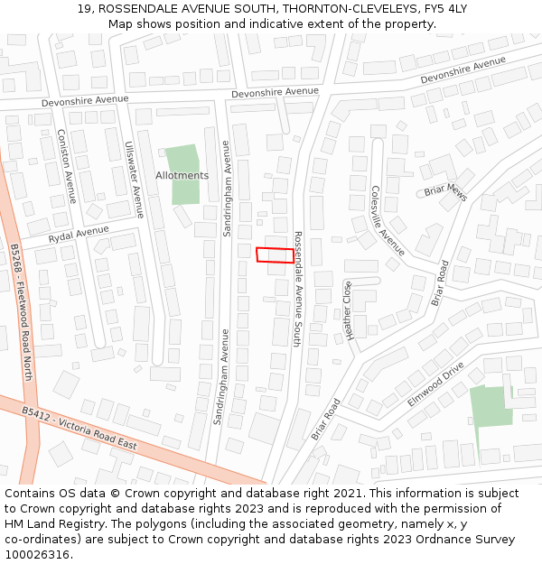 19, ROSSENDALE AVENUE SOUTH, THORNTON-CLEVELEYS, FY5 4LY: Location map and indicative extent of plot