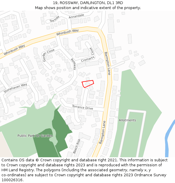 19, ROSSWAY, DARLINGTON, DL1 3RD: Location map and indicative extent of plot