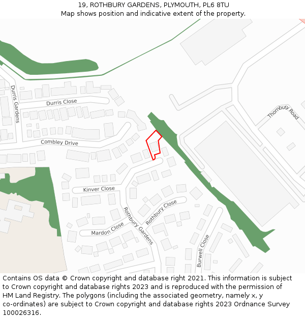 19, ROTHBURY GARDENS, PLYMOUTH, PL6 8TU: Location map and indicative extent of plot
