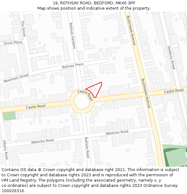 19, ROTHSAY ROAD, BEDFORD, MK40 3PP: Location map and indicative extent of plot