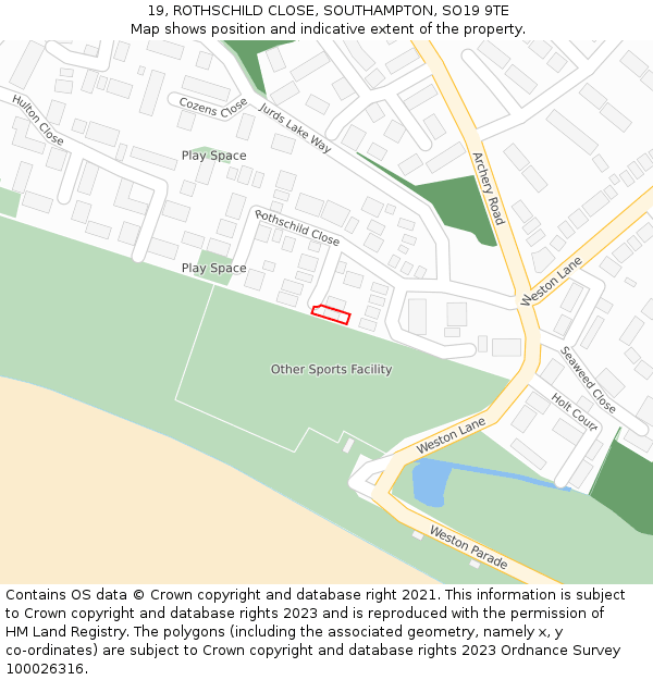 19, ROTHSCHILD CLOSE, SOUTHAMPTON, SO19 9TE: Location map and indicative extent of plot