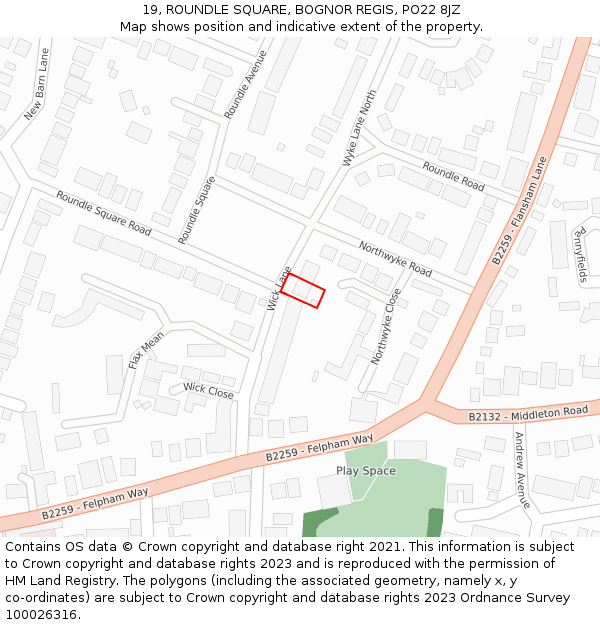 19, ROUNDLE SQUARE, BOGNOR REGIS, PO22 8JZ: Location map and indicative extent of plot