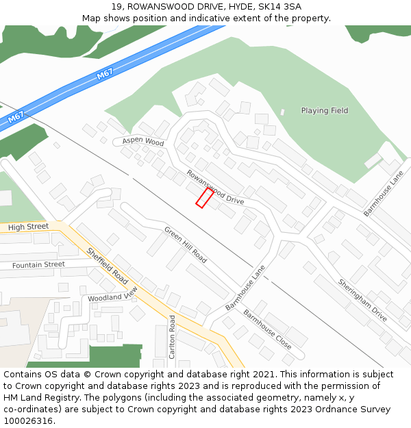 19, ROWANSWOOD DRIVE, HYDE, SK14 3SA: Location map and indicative extent of plot