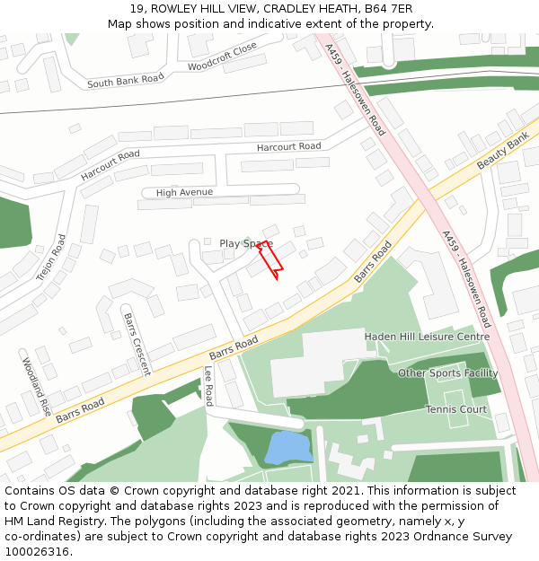 19, ROWLEY HILL VIEW, CRADLEY HEATH, B64 7ER: Location map and indicative extent of plot