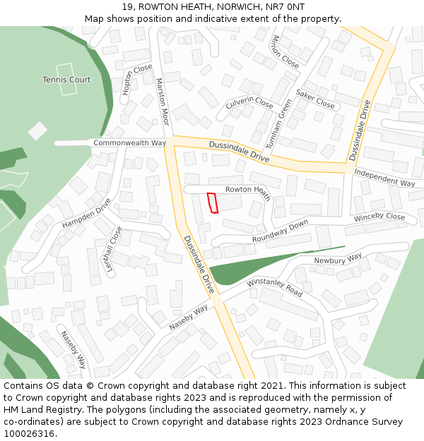 19, ROWTON HEATH, NORWICH, NR7 0NT: Location map and indicative extent of plot