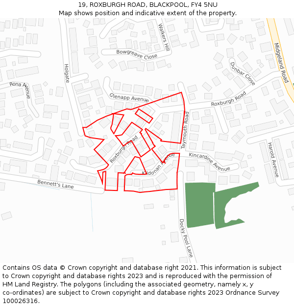 19, ROXBURGH ROAD, BLACKPOOL, FY4 5NU: Location map and indicative extent of plot