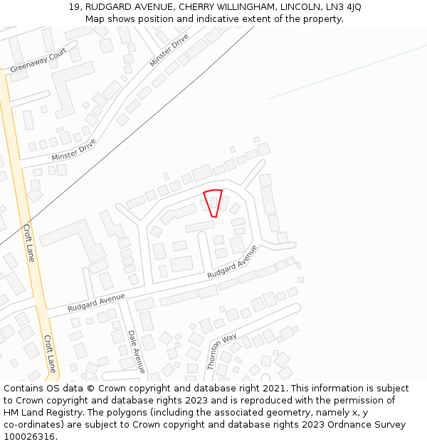 19, RUDGARD AVENUE, CHERRY WILLINGHAM, LINCOLN, LN3 4JQ: Location map and indicative extent of plot