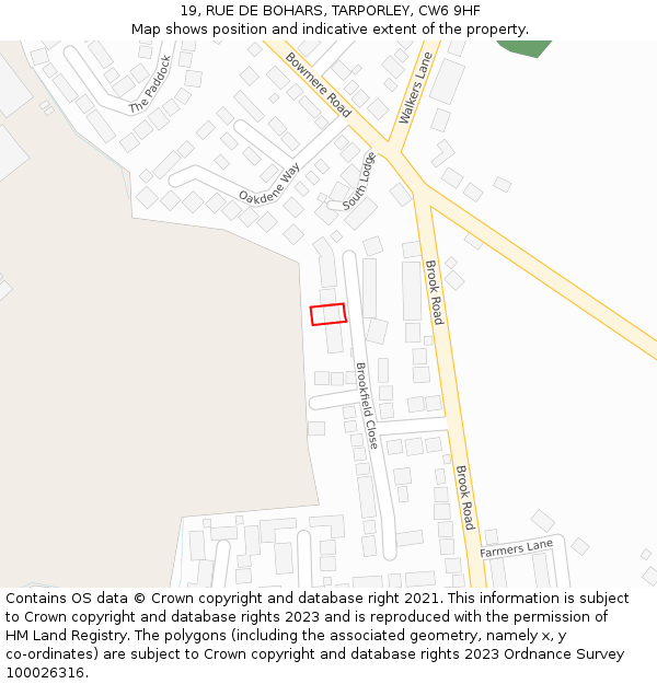 19, RUE DE BOHARS, TARPORLEY, CW6 9HF: Location map and indicative extent of plot