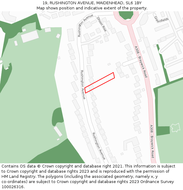 19, RUSHINGTON AVENUE, MAIDENHEAD, SL6 1BY: Location map and indicative extent of plot