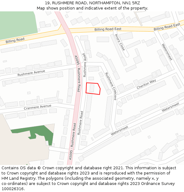 19, RUSHMERE ROAD, NORTHAMPTON, NN1 5RZ: Location map and indicative extent of plot