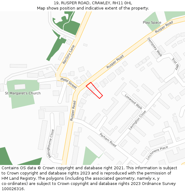 19, RUSPER ROAD, CRAWLEY, RH11 0HL: Location map and indicative extent of plot