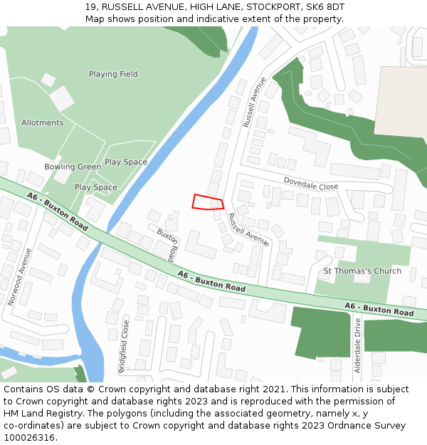 19, RUSSELL AVENUE, HIGH LANE, STOCKPORT, SK6 8DT: Location map and indicative extent of plot