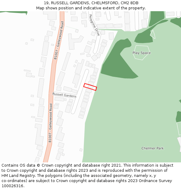 19, RUSSELL GARDENS, CHELMSFORD, CM2 8DB: Location map and indicative extent of plot