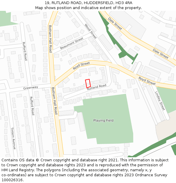 19, RUTLAND ROAD, HUDDERSFIELD, HD3 4RA: Location map and indicative extent of plot